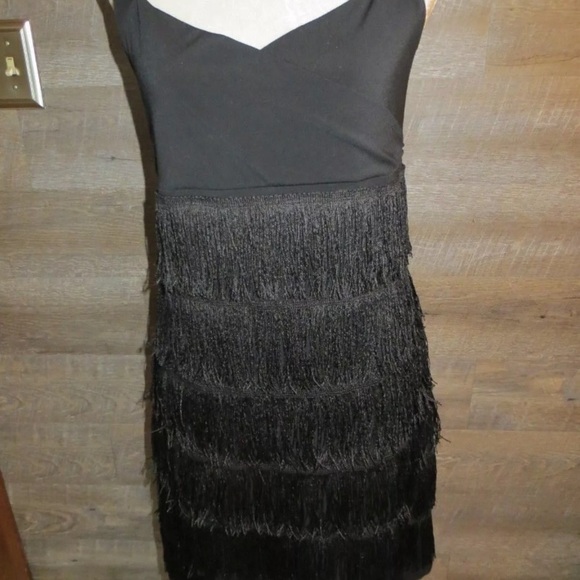 Flapper Costume M Theater Black Fringe Dress Feather Halloween Gatsby Cosplay - Picture 2 of 8